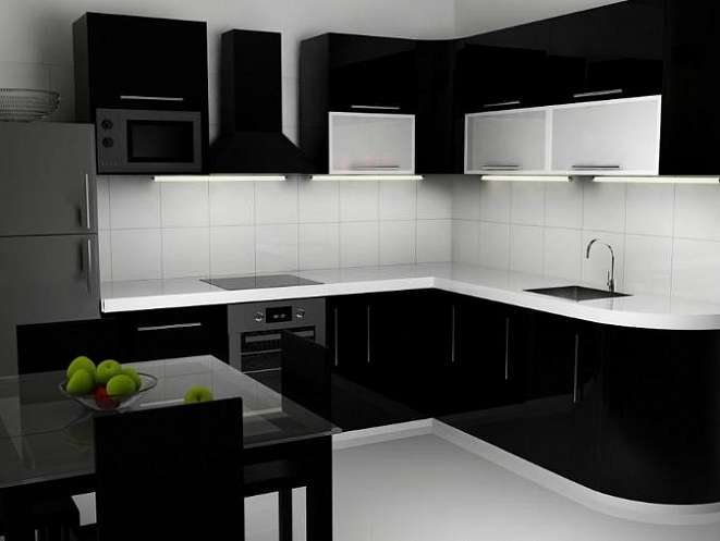 Черно-белая кухня в интерьере